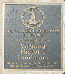 a commerative plaque stating the historical significane of First Landing State Park